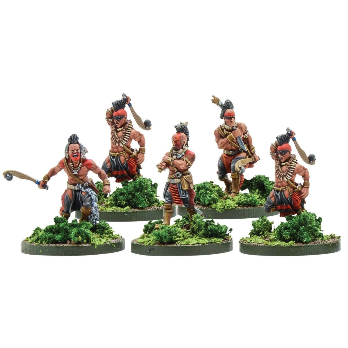 Mythic Earth Tribal Nations Mohawk Warriors With Clubs 5 Metal Miniature Figures Set MSMA16