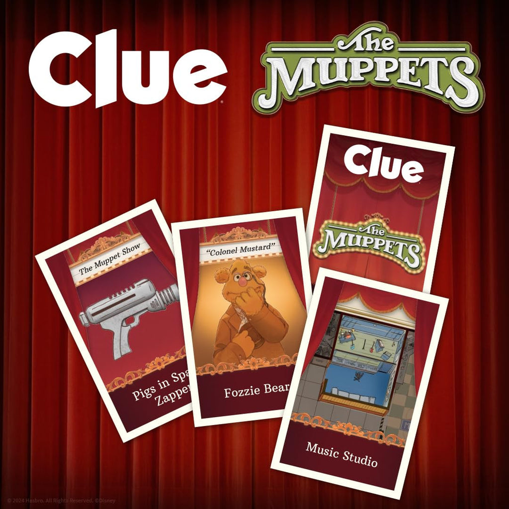 USAOPOLY CLUE The Muppets Classic Board Game Solve The Mystery in The Muppet Theater with Kermit, Fozzie, & More, Discover Who, Where, and What Weapon was Used