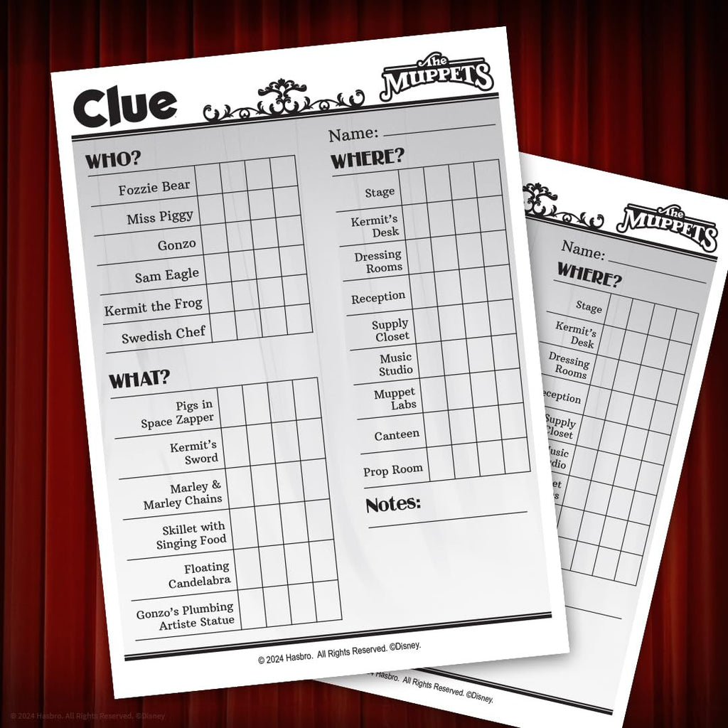 USAOPOLY CLUE The Muppets Classic Board Game Solve The Mystery in The Muppet Theater with Kermit, Fozzie, & More, Discover Who, Where, and What Weapon was Used