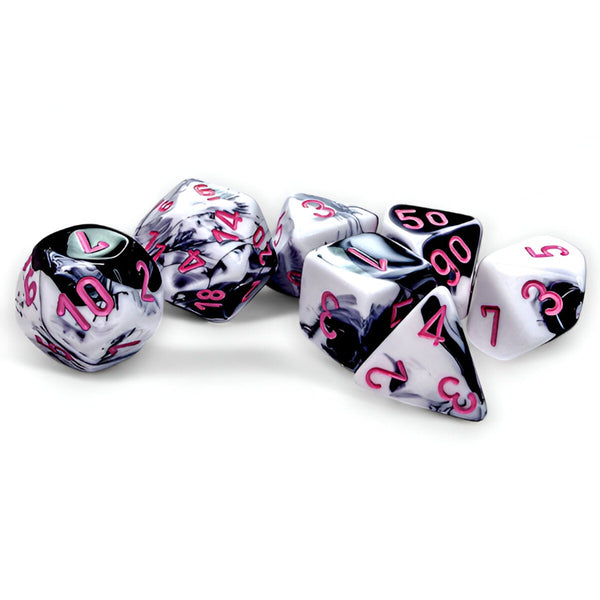 Chessex 7-Die Set Gemini Black-White/Pink-CHX26469