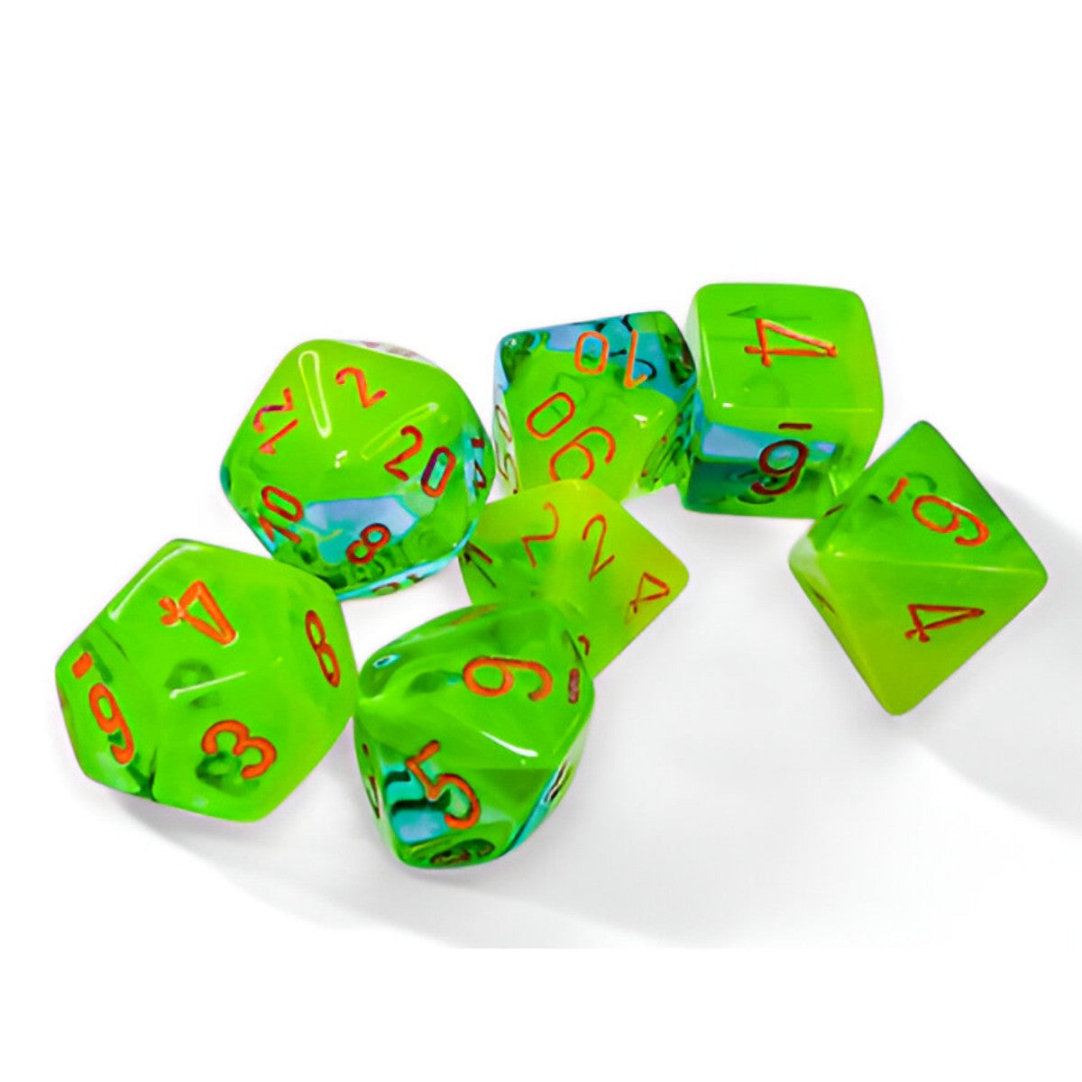 Chessex 7-Die Set Gemini Luminary Plasma Green-Teal/Orange-CHX26470