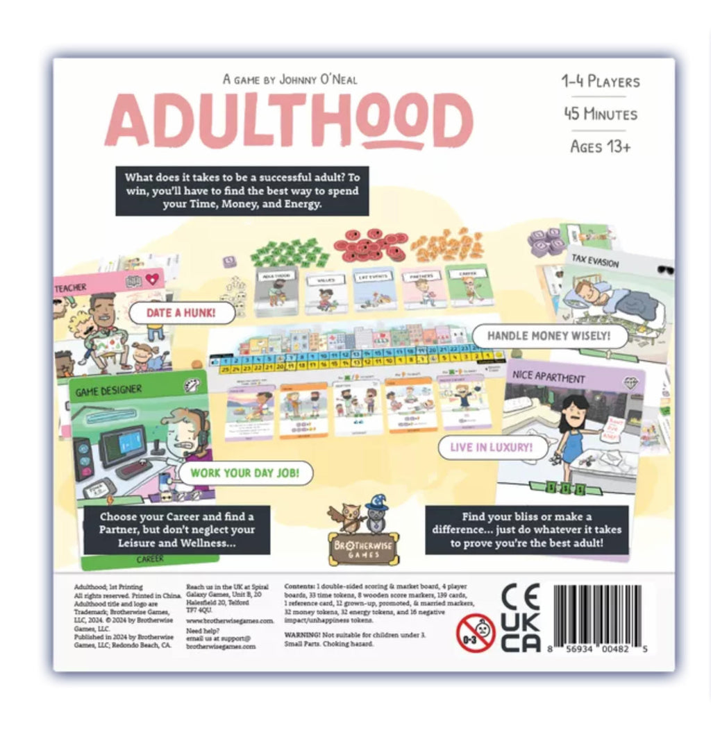 Brotherwise Games Adulthood Relatable Life Strategy Board Game Navigate Challenges of Growing Up Fun for 1-4 Players Ages 13+ BGM825
