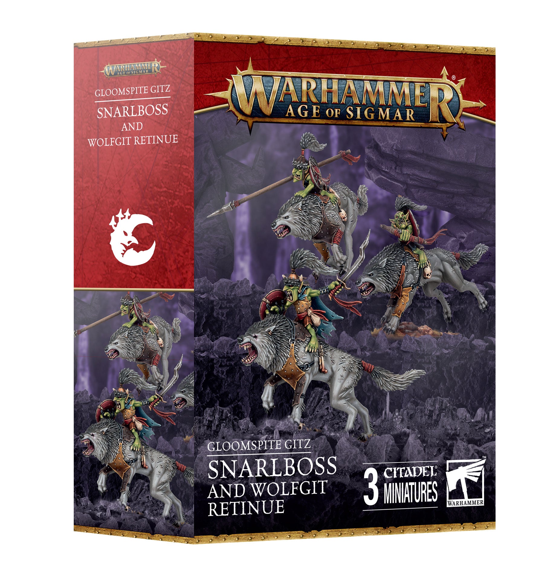 Games Workshop Warhammer Age Of Sigmar Gloomspite Gitz Snarlboss and Wolfgit Retinue Plastic Box 89-98