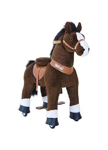 PonyCycle Dark Brown Horse Ride On Toy Walking & Rocking Pony with White Hooves for Kids Ages 4-7 Max Load 88 lbs - Ux421