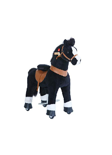 PonyCycle Black Horse Ride On Toy Walking & Rocking Pony with White Hooves for Kids Ages 4-7 Max Load 88 lbs - Ux426