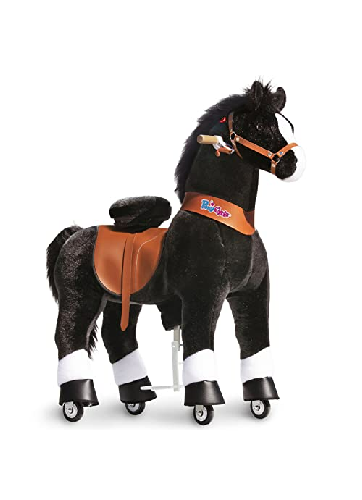 PonyCycle Black Horse Ride On Toy Walking & Rocking Pony with White Hooves for Kids Ages 7+ Max Load 176 lbs - Ux526