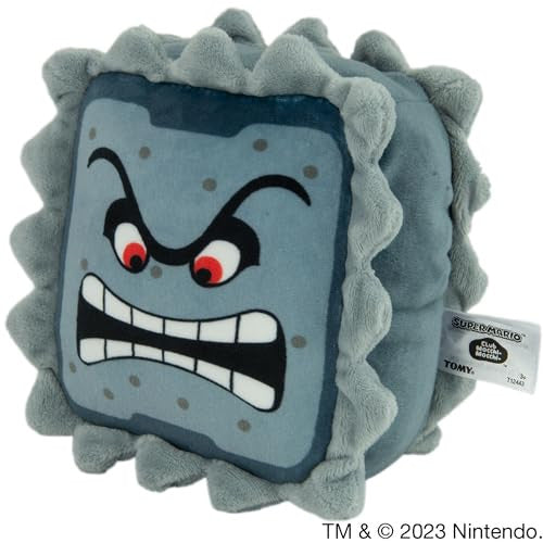 Tomy Club Mocchi Super Mario Plush Thwomp Plushie Squishy Mario Toys Plush Collectible Mario Figures Soft Plush Toys and Mario Room Decor 6 inch TM-T12443B