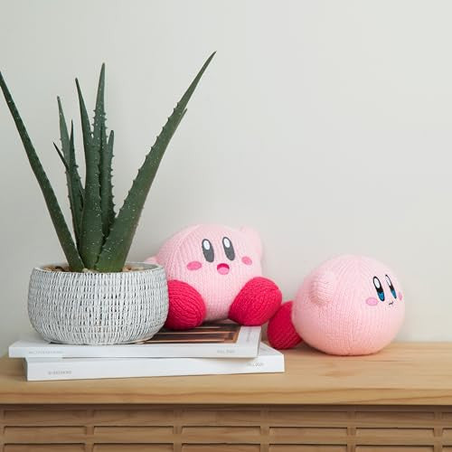 Tomy Nuiguru Knit Kirby Plush Waving Kirby Plushie Crochet Plushies Collectible Crochet Stuffed Animals Soft Cozy Plush Toys and Kirby Room Decor 6 Inch TM-T12457