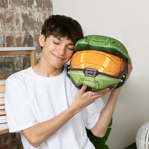 Tomy Club Mocchi Halo Plush Toy Master Chief Helmet Plushie Collectible Halo Figures Soft Plush Halo Toys Collectible Squishy Pop Culture and Video Game Plushies - 15 Inch TM-T12461