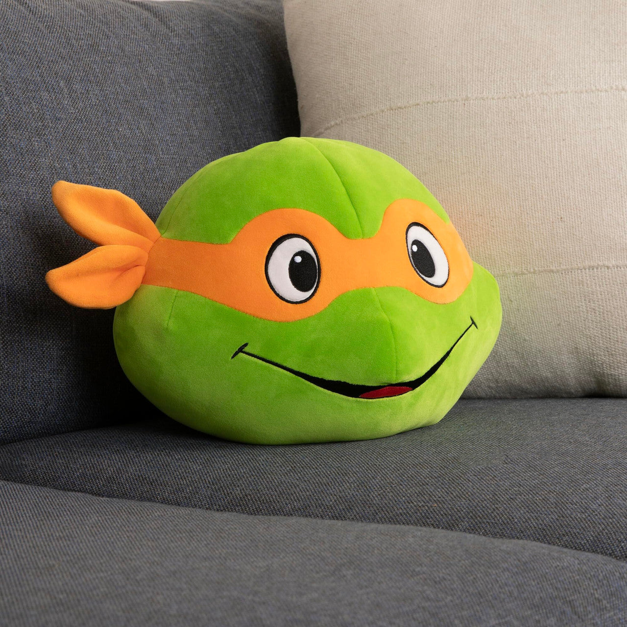 Tomy Club Mocchi Teenage Mutant Ninja Turtles Plush Michelangelo Head Plushie Squishy TMNT Soft Toys Plush Collectible TMNT Figures Room Decor 15 Inch TM-T12469