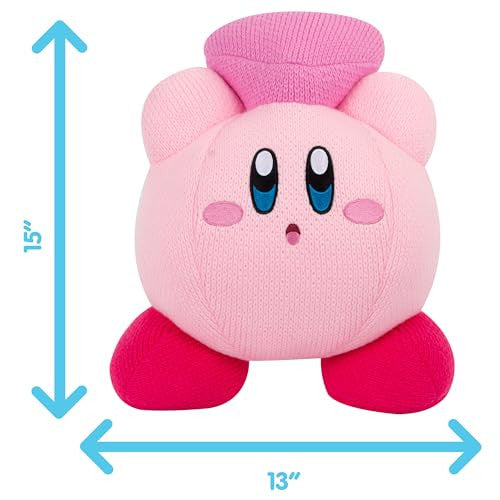 Tomy Nuiguru Knit Kirby Plush Kirby and Friend Heart Plushie Knit and Crochet Plushies Collectible Crochet Stuffed Animals Soft Cozy Plush Toys and Kirby Room Decor 15 Inch TM-T12476