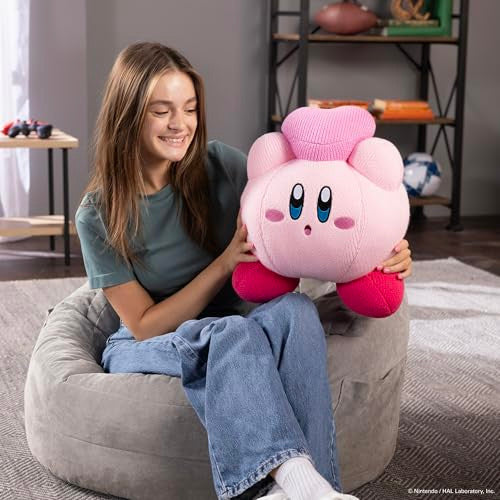 Tomy Nuiguru Knit Kirby Plush Kirby and Friend Heart Plushie Knit and Crochet Plushies Collectible Crochet Stuffed Animals Soft Cozy Plush Toys and Kirby Room Decor 15 Inch TM-T12476