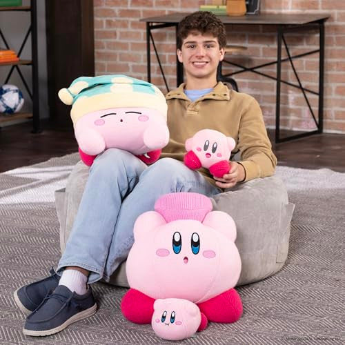 Tomy Nuiguru Knit Kirby Plush Kirby and Friend Heart Plushie Knit and Crochet Plushies Collectible Crochet Stuffed Animals Soft Cozy Plush Toys and Kirby Room Decor 15 Inch TM-T12476