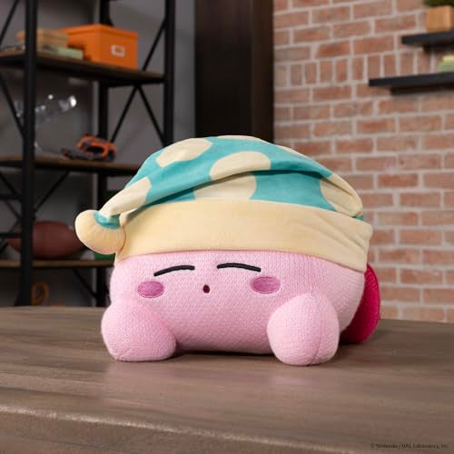 Tomy Nuiguru Knit Kirby Plush Sleeping Kirby Plushie Toy Knit and Crochet Plushies Collectible Crochet Stuffed Animals Soft Cozy Plush Toys and Kirby Room Decor 15 Inch TM-T12477