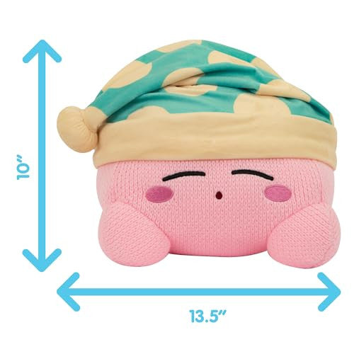 Tomy Nuiguru Knit Kirby Plush Sleeping Kirby Plushie Toy Knit and Crochet Plushies Collectible Crochet Stuffed Animals Soft Cozy Plush Toys and Kirby Room Decor 15 Inch TM-T12477
