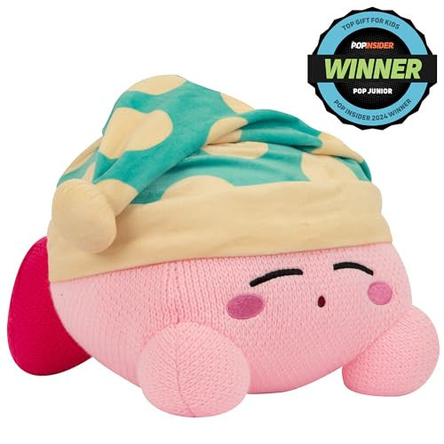 Tomy Nuiguru Knit Kirby Plush Sleeping Kirby Plushie Toy Knit and Crochet Plushies Collectible Crochet Stuffed Animals Soft Cozy Plush Toys and Kirby Room Decor 15 Inch TM-T12477