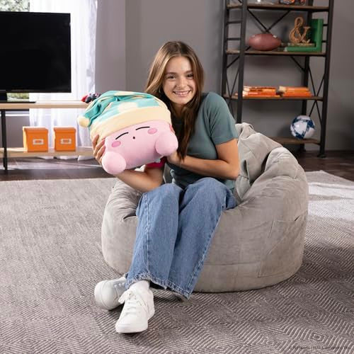 Tomy Nuiguru Knit Kirby Plush Sleeping Kirby Plushie Toy Knit and Crochet Plushies Collectible Crochet Stuffed Animals Soft Cozy Plush Toys and Kirby Room Decor 15 Inch TM-T12477
