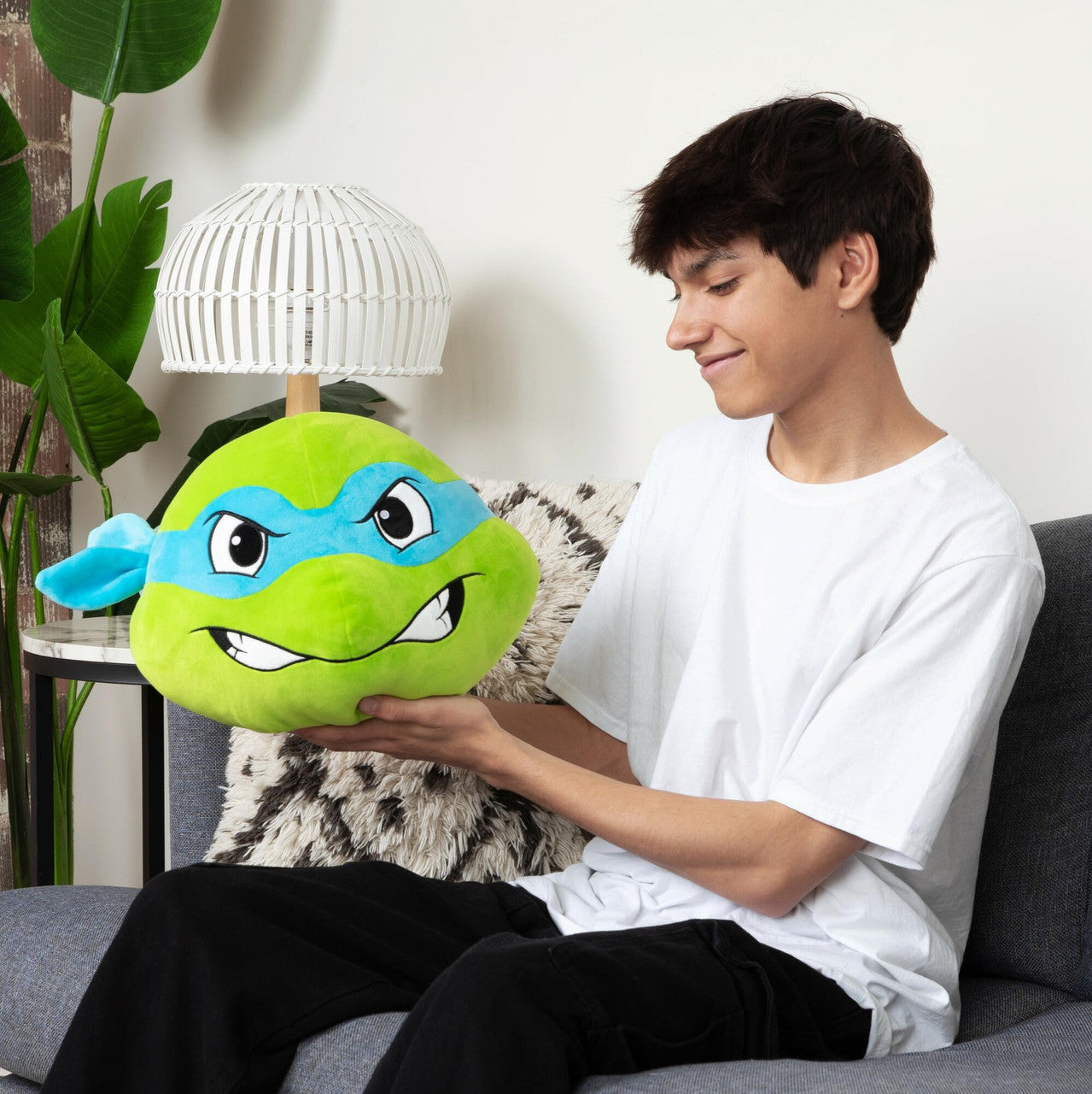 Tomy Club Mocchi Teenage Mutant Ninja Turtles Plush Leonardo Head Plushie Squishy TMNT Toys Plush Collectible TMNT Figures Room Decor 15 Inch TM-T12479