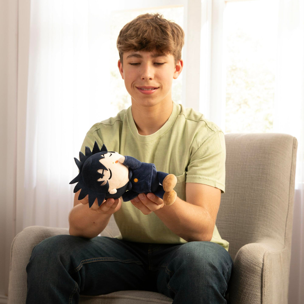 Tomy Club Mocchi Suya Suya Sleeping Friend Jujutsu Kaisen Plush Megumi Fushiguro Figure Plush Collectible JJK Figure Squishy Anime Plushies and Kawaii Toys 8 Inch TM-T12632