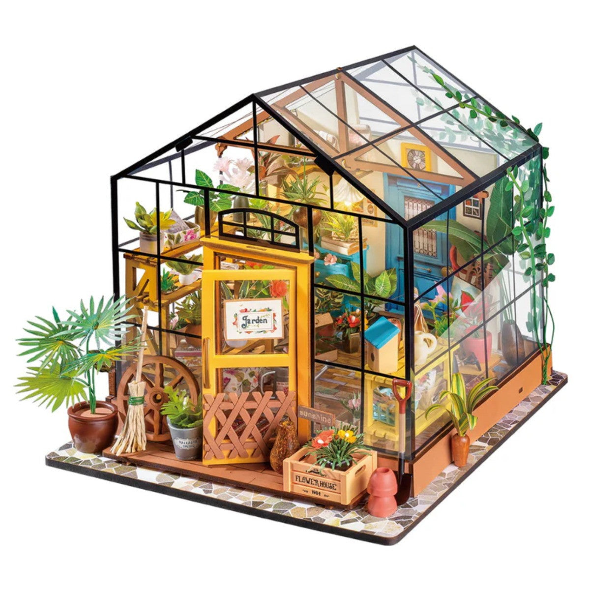 Robotime Rolife Cathys Flower House DIY Miniature Greenhouse Wooden Dollhouse Model RT-DG104