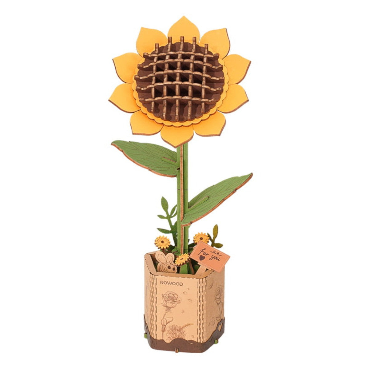Robotime Rowood Sunflower DIY 3D Wooden Puzzle Adjustable Stem Floral Art RT-TW011