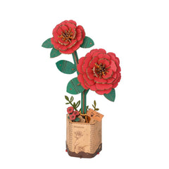 Robotime Rowood Red Camellia DIY Wooden Flower 3D Puzzle Adjustable Stem Floral Art RT-TW031
