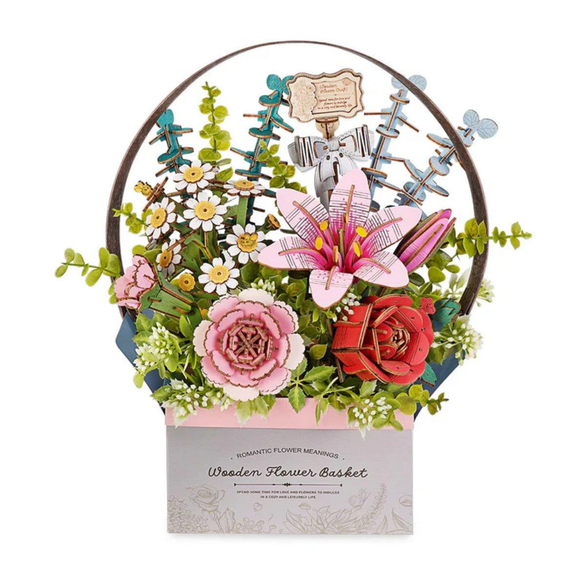 Robotime Rowood Wooden Flower Basket DIY 3D Puzzle Adjustable Flower Arrangement RT-TW03H