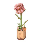 Robotime Rowood Pink Rose DIY 3D Wooden Puzzle Adjustable Stem Floral Art RT-TW041