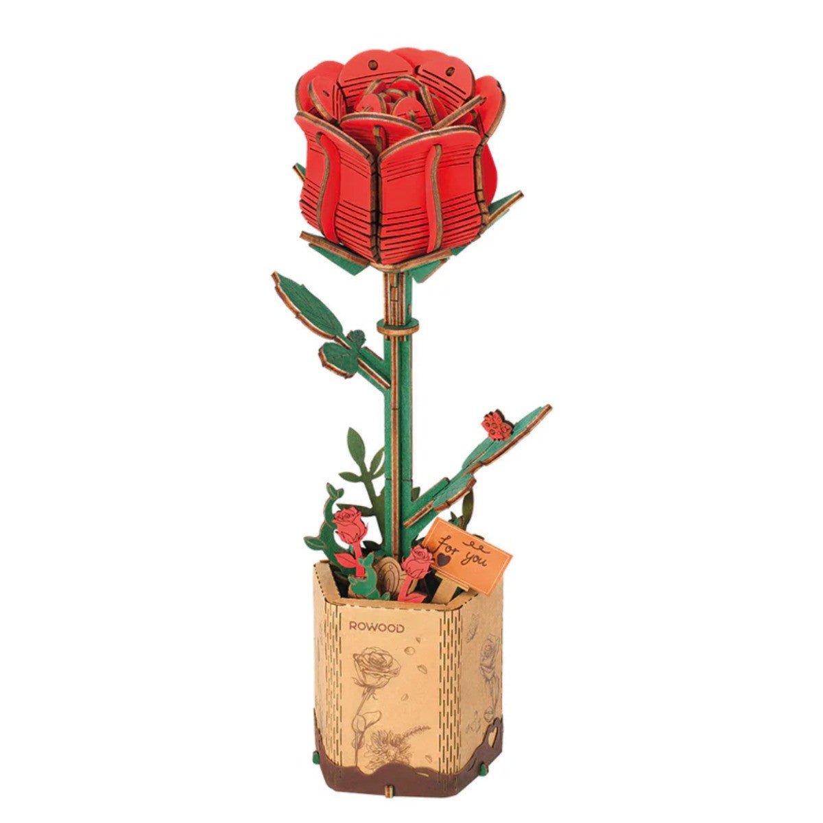 Robotime Rowood Red Rose DIY 3D Wooden Flower Puzzle Realistic Floral Art RT-TW042
