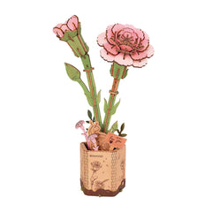 Robotime Rowood Pink Carnation DIY Wooden Flower 3D Puzzle Adjustable Stem Floral Art RT-TW051