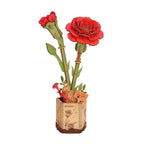Robotime Rowood Red Carnation DIY 3D Wooden Puzzle Adjustable Stem Floral Art RT-TW052