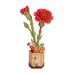 Robotime Rowood Red Carnation DIY 3D Wooden Puzzle Adjustable Stem Floral Art RT-TW052