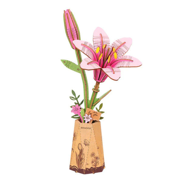 Robotime Wood Bloom Craft Pink Lily DIY Wooden Flower Puzzle RT-TW071