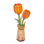 Robotime Rowood Orange Tulip DIY Wooden Flower 3D Puzzle Adjustable Stem Floral Art RT-TW081