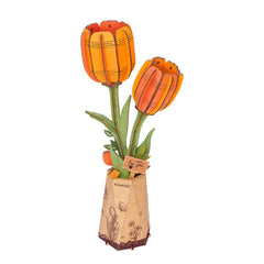 Robotime Rowood Orange Tulip DIY Wooden Flower 3D Puzzle Adjustable Stem Floral Art RT-TW081