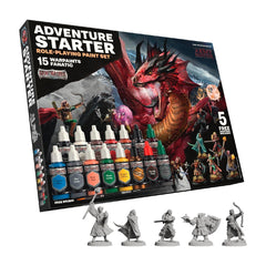 The Army Painter, GameMaster: Adventure Starter Role-playing Paint Set, 15 x 18ml Warpaints Fanatic Acrylic paints, incl. a Brush-On Primer, 5 FREE Miniatures & 1 Brush - For Warhammer & Dnd