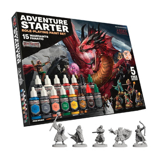 The Army Painter, GameMaster: Adventure Starter Role-playing Paint Set, 15 x 18ml Warpaints Fanatic Acrylic paints, incl. a Brush-On Primer, 5 FREE Miniatures & 1 Brush - For Warhammer & Dnd
