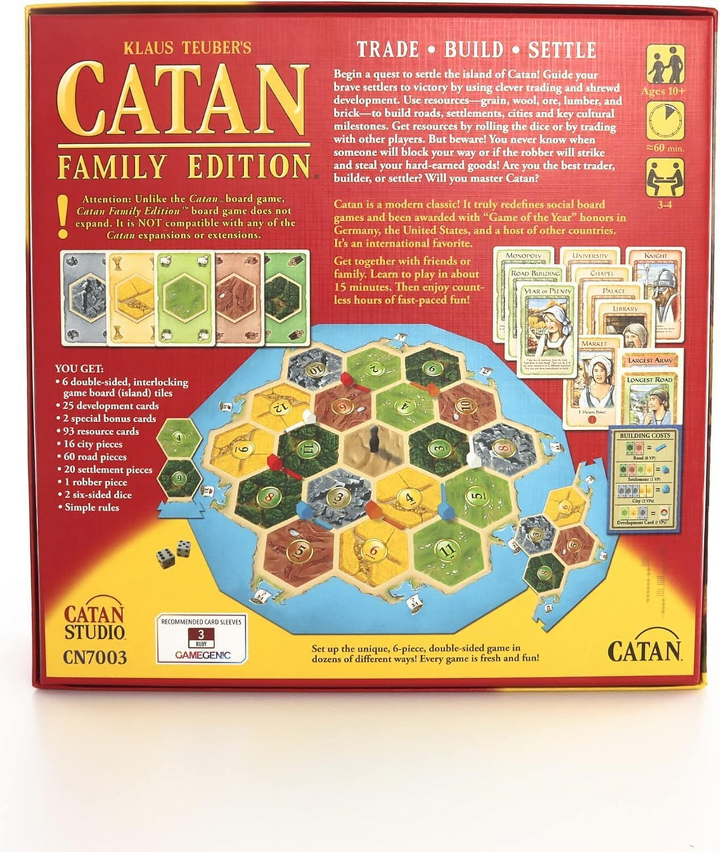 Catan Family Edition Board Game Base Game for Adults and Family for Ages 10+ for 3 to 4 Players Average Playtime 60 Minutes CSI-CN7003