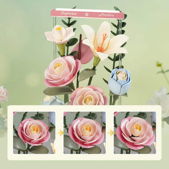 Robotime Rokr Blooming Bouquet Box DIY 3D Wooden Puzzle Floral Art Motor Powered Flower Display RT-AF01D