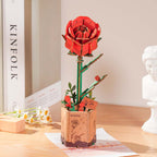 Robotime Rowood Red Rose DIY 3D Wooden Flower Puzzle Realistic Floral Art RT-TW042