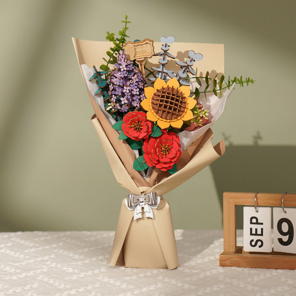 Robotime Rowood Wooden Flower Bouquet DIY 3D Puzzle Adjustable Pre Colored Floral Arrangement RT-TW01H