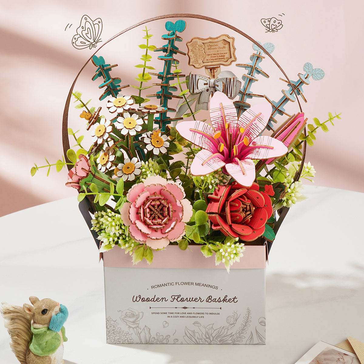 Robotime Rowood Wooden Flower Basket DIY 3D Puzzle Adjustable Flower Arrangement RT-TW03H