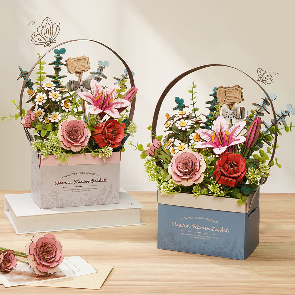 Robotime Rowood Wooden Flower Basket DIY 3D Puzzle Adjustable Flower Arrangement RT-TW03H