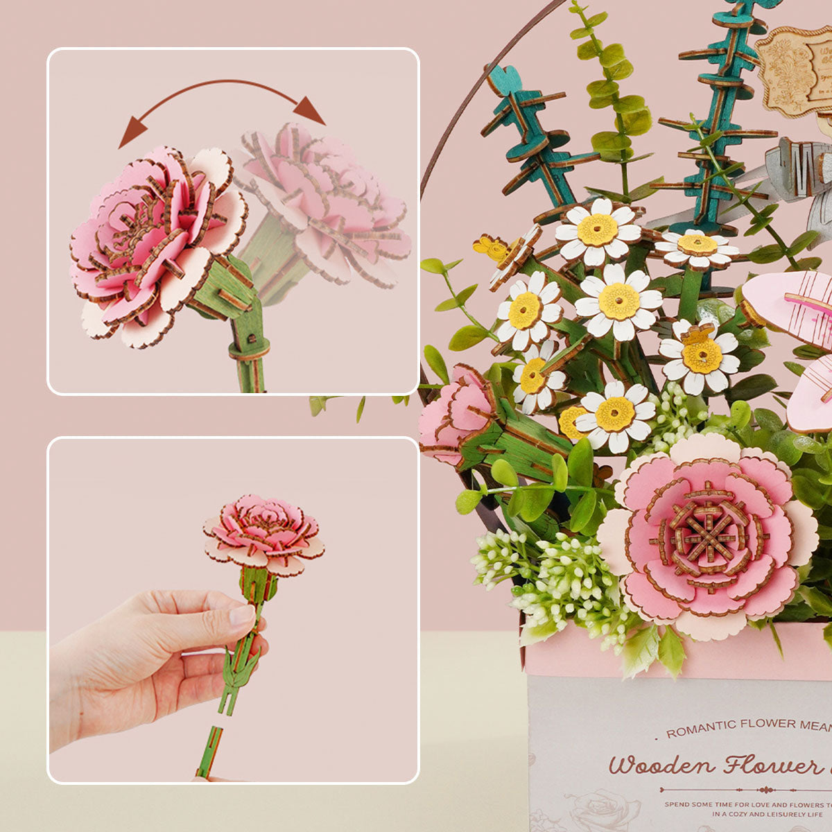 Robotime Rowood Wooden Flower Basket DIY 3D Puzzle Adjustable Flower Arrangement RT-TW03H