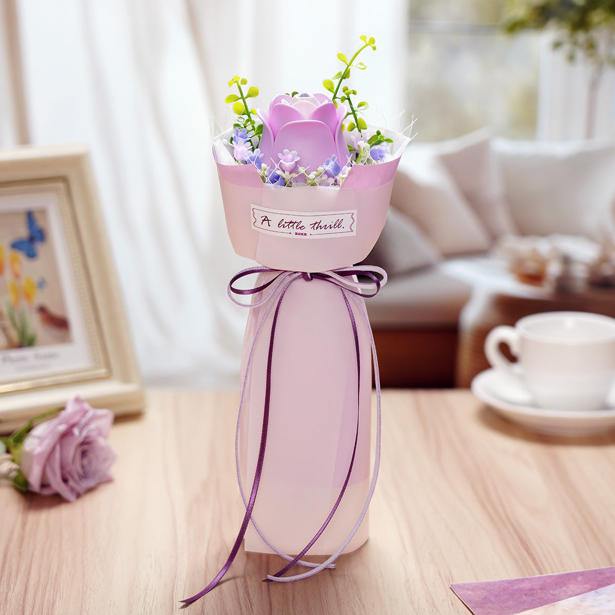 Robotime Rokr Purple Rose DIY Bouquet 3D Wooden Puzzle Elegant Floral Art RT-AF021