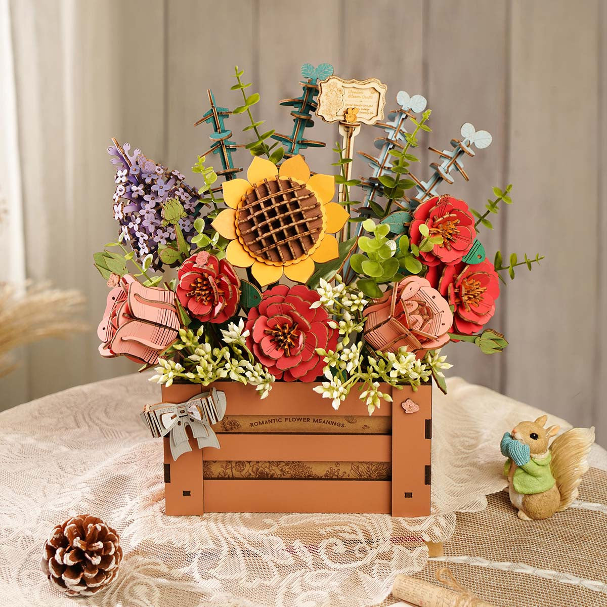Robotime Rowood Wooden Bloom Box DIY 3D Wooden Flower Arrangement TW02H RT-TW02H