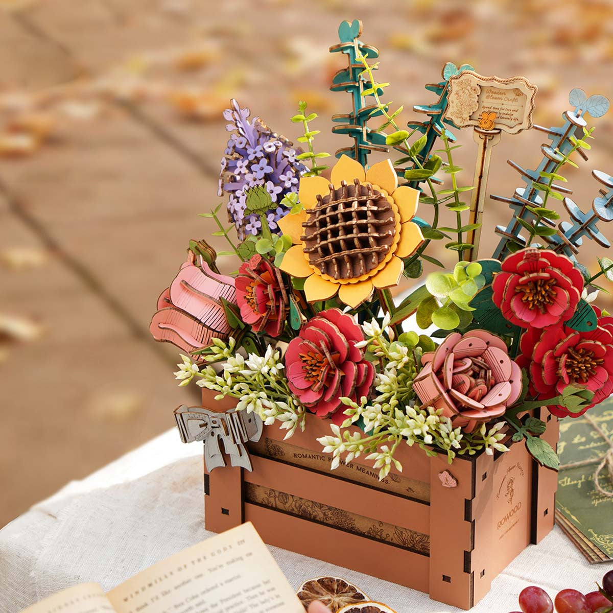 Robotime Rowood Wooden Bloom Box DIY 3D Wooden Flower Arrangement TW02H RT-TW02H
