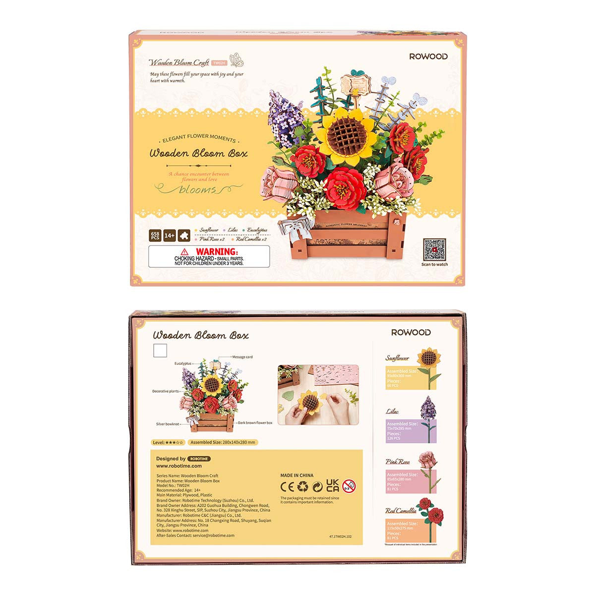 Robotime Rowood Wooden Bloom Box DIY 3D Wooden Flower Arrangement TW02H RT-TW02H