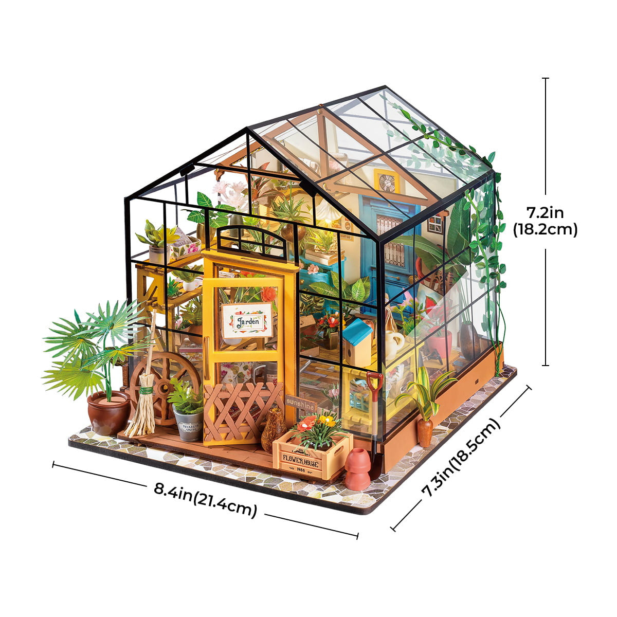 Robotime Rolife Cathys Flower House DIY Miniature Greenhouse Wooden Dollhouse Model RT-DG104