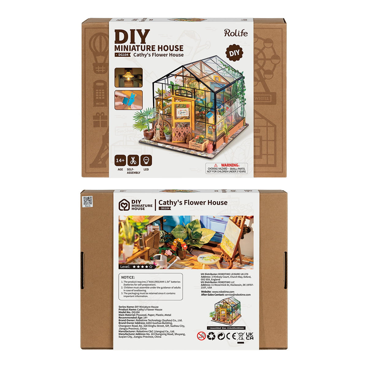 Robotime Rolife Cathys Flower House DIY Miniature Greenhouse Wooden Dollhouse Model RT-DG104